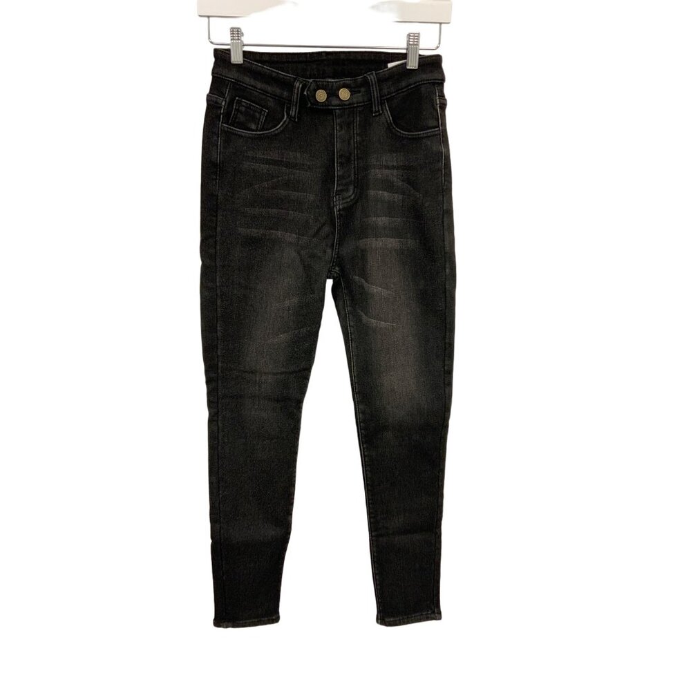 Black Skinny Fleece Lined Jeans By Heipeiwa